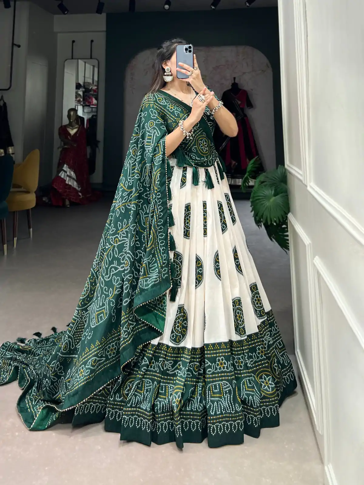 LNB 1229 Green Color Tasar Silk Bandhej Print Lehenga Choli Wedding, Party, Festive, Events Etc. Delivery 4-6 Working Days Rs 2249 | Lehenga, Bollywood Lehenga, Creative Lehenga, Designer Lehenga, Embroidered Lehenga, Party Wear Lehenga