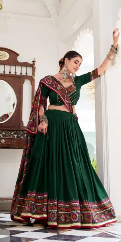 LNB 1243 Green Color Tasar Silk Gamthi Print Embossed Gotta Patti Lace Lehenga Choli Festive Party Wedding, Events etc. Delivery 4-6 Working Days @2999/- | Lehenga, Bollywood Lehenga, Creative Lehenga, Designer Lehenga, Embroidered Lehenga, Party Wear Lehenga