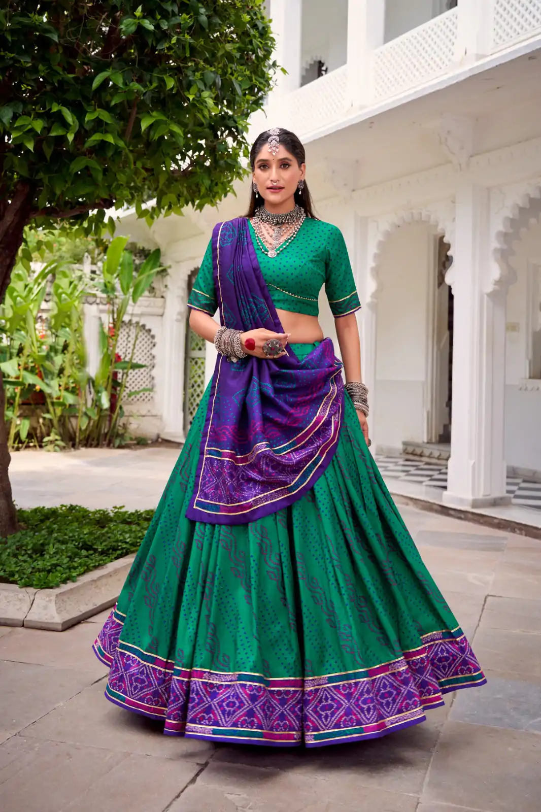 LNB 1250 Green Color Tasar Silk Bandhej Print With Gotta Patti Lace Lehenga Choli Festive Party Wedding, Events etc. Delivery 4-6 Working Days @2149/- | Lehenga, Bollywood Lehenga, Creative Lehenga, Designer Lehenga, Embroidered Lehenga, Party Wear Lehenga