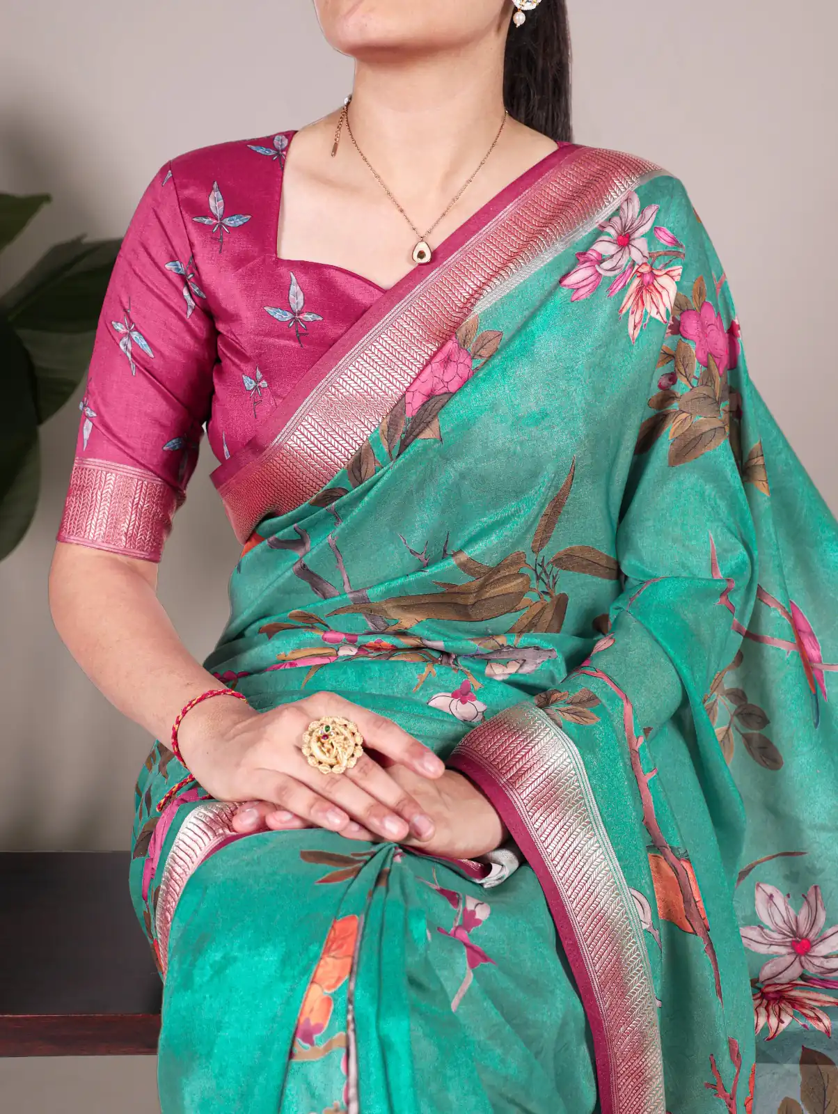 YNF 7024 Green Color Tussar Silk With Viscose Border Floral Printed Saree Casual, Wedding, Festive, Events . Expected Delivery  4-6 Working Days @1699/- only                                                                                | Sarees, Bollywood Sarees, Creative Sarees, Designer Sarees, Embroidered Sarees, Ethnic Saree, Modern Digital sarees, Party Wear Sarees