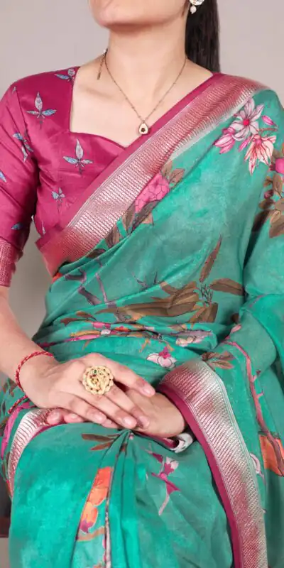 YNF 7024 Green Color Tussar Silk With Viscose Border Floral Printed Saree Casual, Wedding, Festive, Events . Expected Delivery  4-6 Working Days @1699/- only                                                                                | Sarees, Bollywood Sarees, Creative Sarees, Designer Sarees, Embroidered Sarees, Ethnic Saree, Modern Digital sarees, Party Wear Sarees