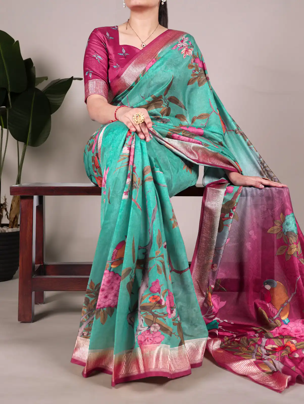 YNF 7024 Green Color Tussar Silk With Viscose Border Floral Printed Saree Casual, Wedding, Festive, Events . Expected Delivery  4-6 Working Days @1699/- only                                                                                | Sarees, Bollywood Sarees, Creative Sarees, Designer Sarees, Embroidered Sarees, Ethnic Saree, Modern Digital sarees, Party Wear Sarees