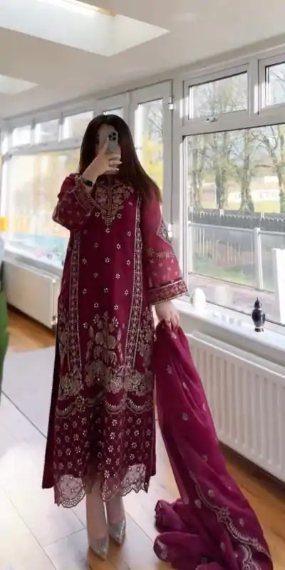 BE 383 Maroon Color Georgette Embroidery Diamond Work Salwar Suit Casual, Wedding, Festive, Events . Expected Delivery  4-6 Working Days @1999/- only      | Jump Suits, Salwar suit, Casual Suits, Creative suits, Designer Suits, Palazzo Suits, Party Wear Suits, Patiala Suits, Straight Suits