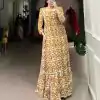 YNF 5016 Mustard Color Georgette Plain Sequins Embroidery Lace Gown Casual, Wedding, Festive, Events . Expected Delivery  4-6 Working Days @1599/- only      | Gowns, Bollywood Gowns, Creative Gowns, Designer Gowns, Embroidered Gowns, Party Wear Gowns