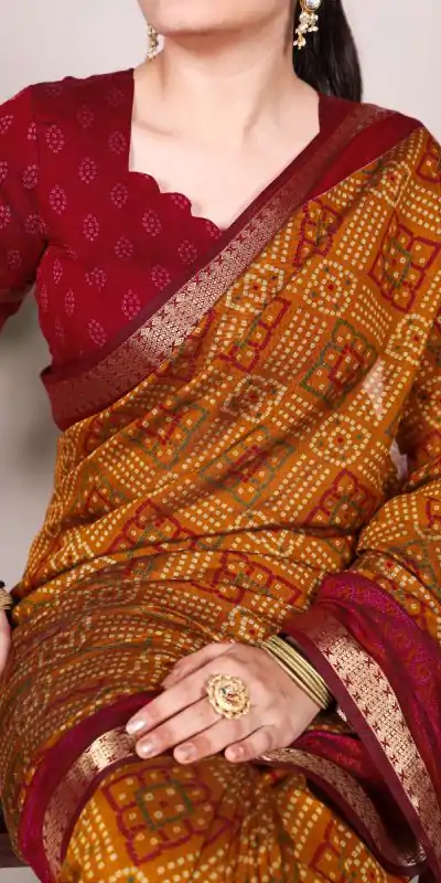 YNF 7046 Mustard Color Polyester Chanderi Print Zari Weaving Work Saree Casual, Wedding, Festive, Events . Expected Delivery  4-6 Working Days @1549/- only                                                                                | Sarees, Bollywood Sarees, Creative Sarees, Designer Sarees, Embroidered Sarees, Ethnic Saree, Modern Digital sarees, Party Wear Sarees