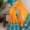 YNF 7029 Mustard Color Tussar Chex Patola Print Weaving Work Border Saree Casual, Wedding, Festive, Events . Expected Delivery  4-6 Working Days @1499/- only                                | Sarees, Bollywood Sarees, Creative Sarees, Designer Sarees, Embroidered Sarees, Ethnic Saree, Modern Digital sarees, Party Wear Sarees