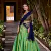 LNB 2009 Navy Blue Elevate your style with the Navy Blue Kanchipuram Weaving Lehenga Choli, featuring stunning zari work and a comfortable drawstring fit. | Lehenga, Bollywood Lehenga, Creative Lehenga, Designer Lehenga, Embroidered Lehenga, Party Wear Lehenga