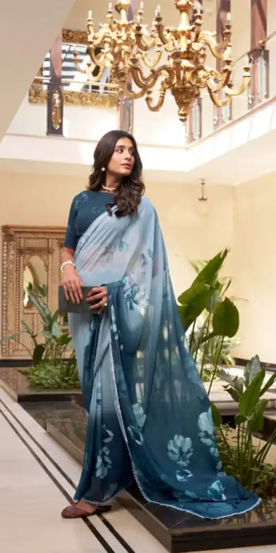 YNF 7038 Navy Blue Color Weightless Marbal Floral Printed Lace Saree Casual, Wedding, Festive, Events . Expected Delivery  4-6 Working Days @1549/- only                                                                                | Sarees, Bollywood Sarees, Creative Sarees, Designer Sarees, Embroidered Sarees, Ethnic Saree, Modern Digital sarees, Party Wear Sarees