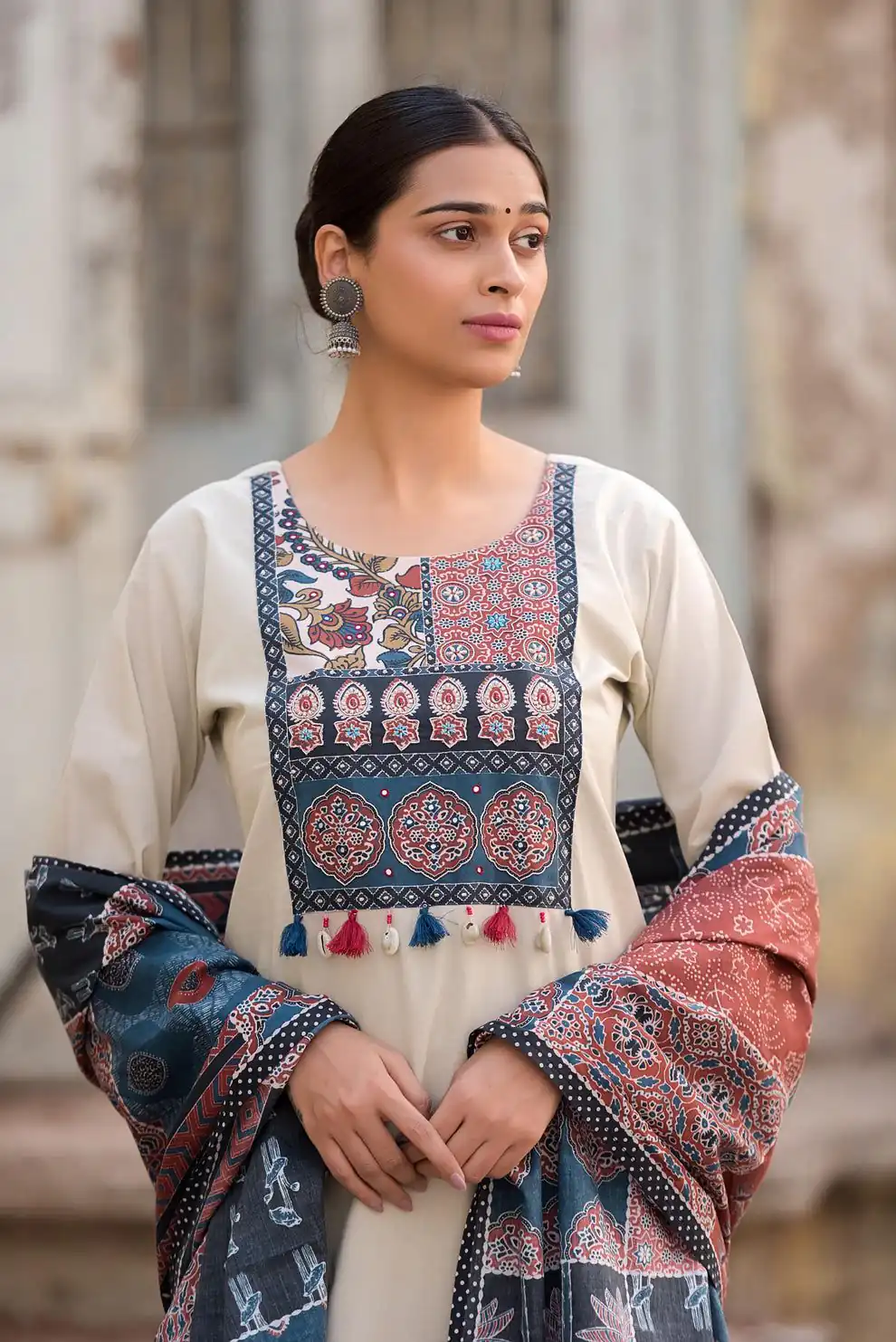 LG 1992 Off White Color Roman Silk Printed Patch Work  Salwar Suit Casual, Wedding, Festive, Events . Expected Delivery  4-6 Working Days @1899/- only      | Jump Suits, Salwar suit, Casual Suits, Creative suits, Designer Suits, Palazzo Suits, Party Wear Suits, Patiala Suits, Straight Suits