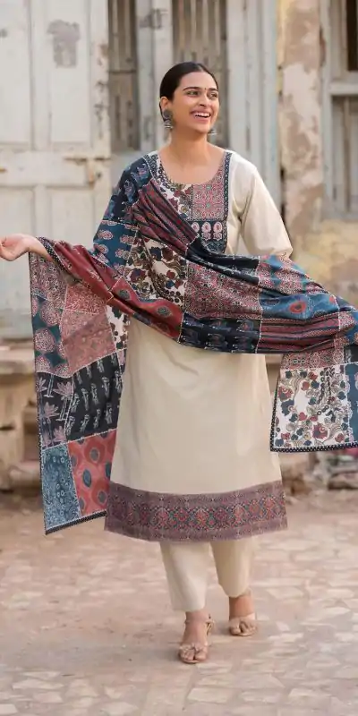 LG 1992 Off White Color Roman Silk Printed Patch Work  Salwar Suit Casual, Wedding, Festive, Events . Expected Delivery  4-6 Working Days @1899/- only      | Jump Suits, Salwar suit, Casual Suits, Creative suits, Designer Suits, Palazzo Suits, Party Wear Suits, Patiala Suits, Straight Suits