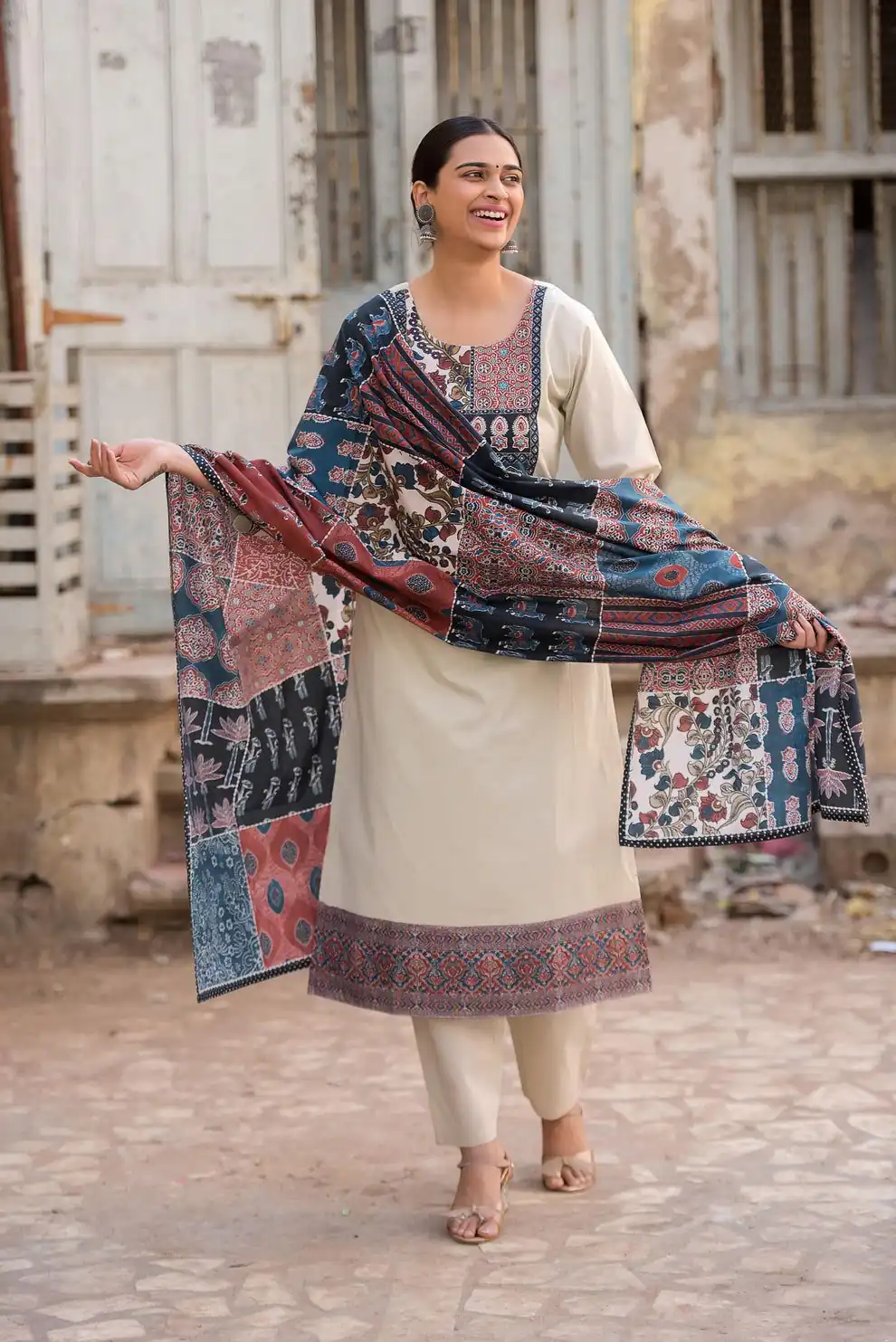 LG 1992 Off White Color Roman Silk Printed Patch Work  Salwar Suit Casual, Wedding, Festive, Events . Expected Delivery  4-6 Working Days @1899/- only      | Jump Suits, Salwar suit, Casual Suits, Creative suits, Designer Suits, Palazzo Suits, Party Wear Suits, Patiala Suits, Straight Suits