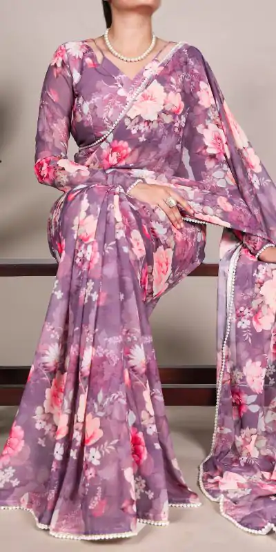 YNF 7010 Onion Color Weightless Marbal Floral Printed Pearl Lace Saree Casual, Wedding, Festive, Events . Expected Delivery  4-6 Working Days @1599/- only                                                                                | Sarees, Bollywood Sarees, Creative Sarees, Designer Sarees, Embroidered Sarees, Ethnic Saree, Modern Digital sarees, Party Wear Sarees