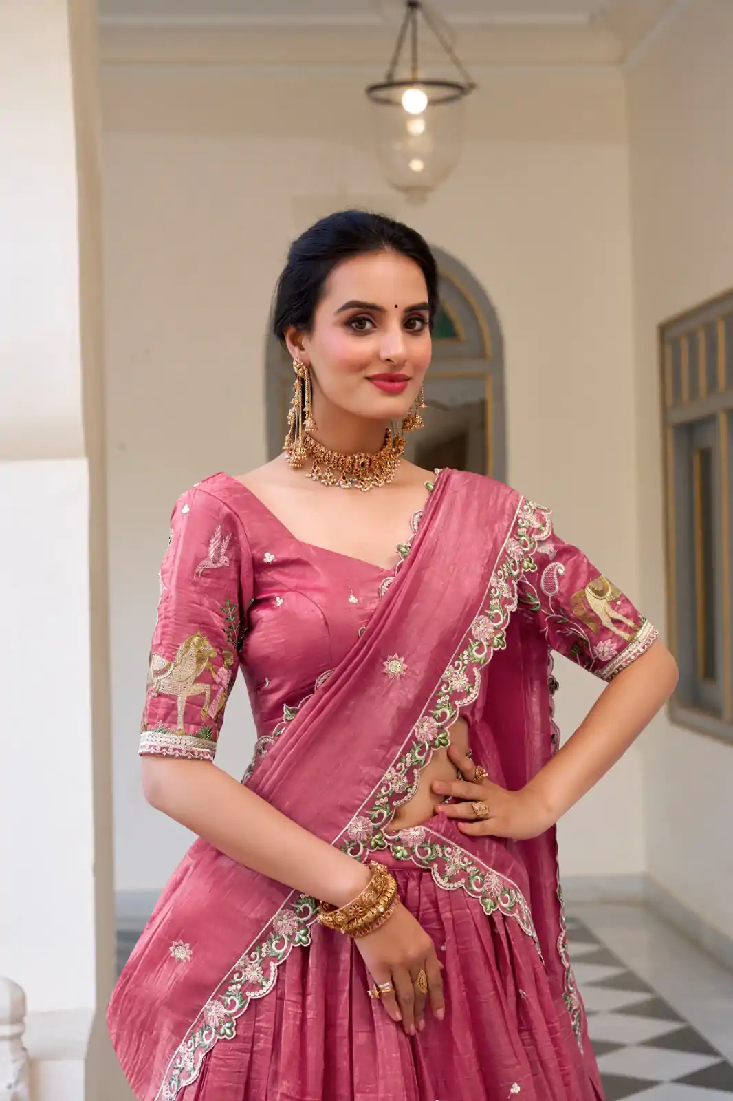 LNB 1435 Pink Sequins Work & Embroidery Work Lehenga Choli in Gold Crush. Exclusive Offer ₹3399. Delivery 4-6 Working Days. Shop now. | Lehenga, Bollywood Lehenga, Creative Lehenga, Designer Lehenga, Embroidered Lehenga, Party Wear Lehenga