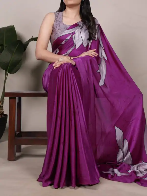 YNF 7054 Pink Color Satin Silk Floral Printed Saree Casual, Wedding, Festive, Events . Expected Delivery  4-6 Working Days @1549/- only                                                                                | Sarees, Bollywood Sarees, Creative Sarees, Designer Sarees, Embroidered Sarees, Ethnic Saree, Modern Digital sarees, Party Wear Sarees