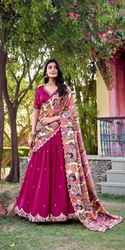 LNB 1237 Pink Color Vichitra Sequins and Embroidery Work Kalamkari Lehenga Choli Wedding, Party, Festive, Events Etc. Delivery 4-6 Working Days Rs 3299 | Lehenga, Bollywood Lehenga, Creative Lehenga, Designer Lehenga, Embroidered Lehenga, Party Wear Lehenga
