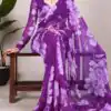 YNF 7011 Purple Color Chiffon Foral Printed Pearl Lace Border Saree Casual, Wedding, Festive, Events . Expected Delivery  4-6 Working Days @1499/- only                                                                                | Sarees, Bollywood Sarees, Creative Sarees, Designer Sarees, Embroidered Sarees, Ethnic Saree, Modern Digital sarees, Party Wear Sarees