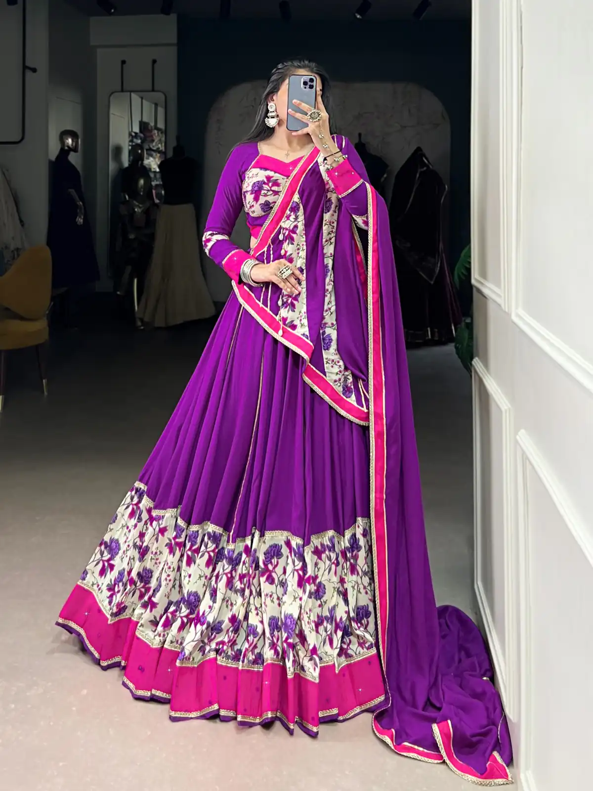 LNB 1618 Purple Color Printed And Original Mirror Hand Work With Lace Lehenga Choli Wedding, Party, Festive, Events Etc. Delivery 4-6 Working Days Rs 4249 | Lehenga, Bollywood Lehenga, Creative Lehenga, Designer Lehenga, Embroidered Lehenga, Party Wear Lehenga