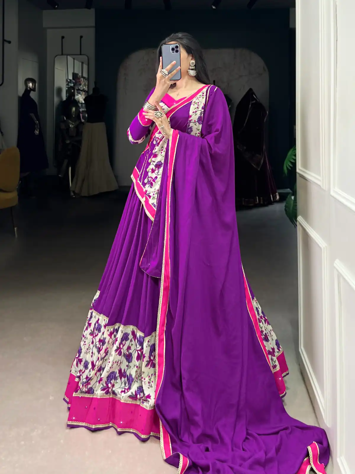 LNB 1618 Purple Color Printed And Original Mirror Hand Work With Lace Lehenga Choli Wedding, Party, Festive, Events Etc. Delivery 4-6 Working Days Rs 4249 | Lehenga, Bollywood Lehenga, Creative Lehenga, Designer Lehenga, Embroidered Lehenga, Party Wear Lehenga