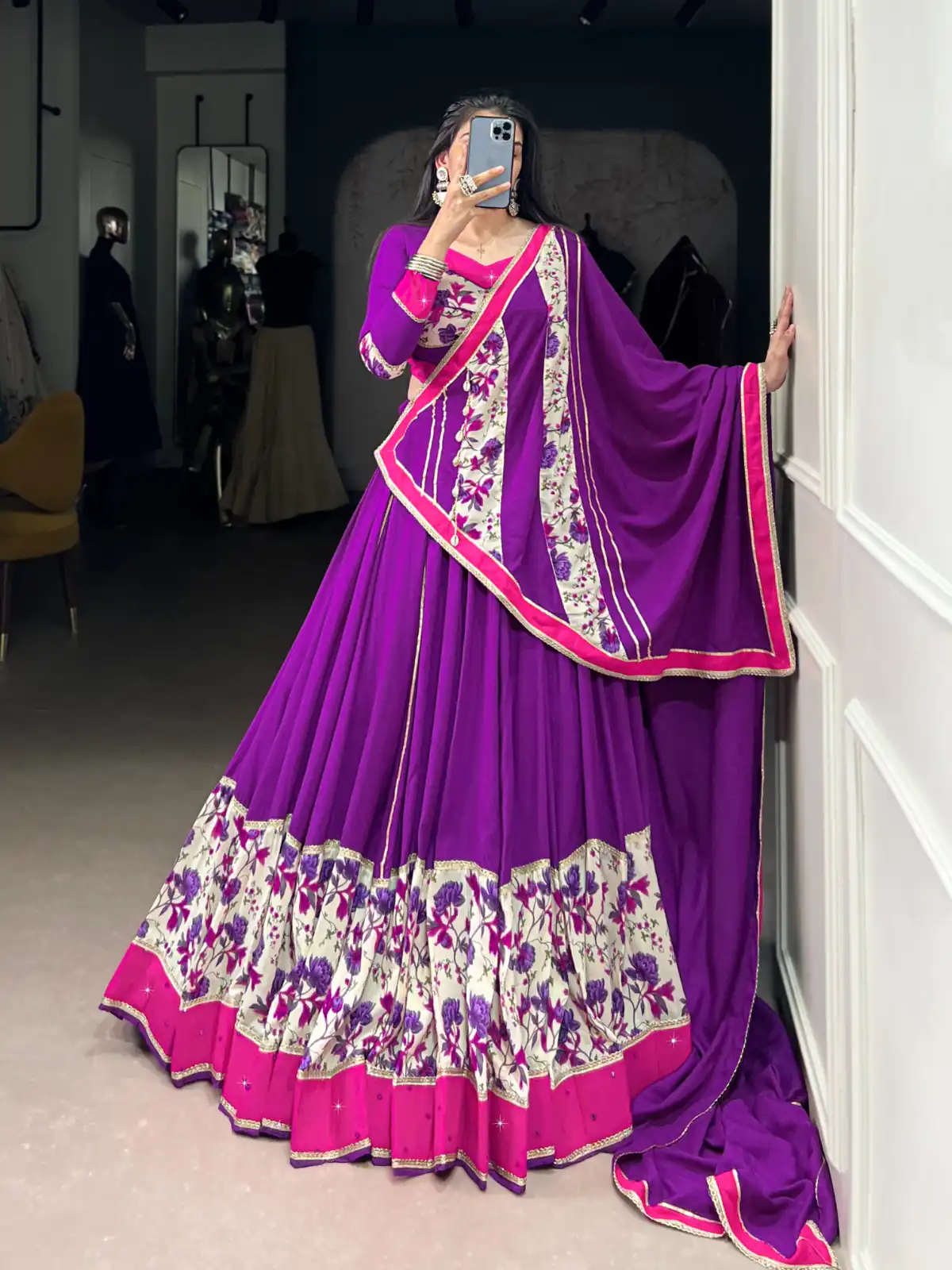 LNB 1618 Purple Color Printed And Original Mirror Hand Work With Lace Lehenga Choli Wedding, Party, Festive, Events Etc. Delivery 4-6 Working Days Rs 4249 | Lehenga, Bollywood Lehenga, Creative Lehenga, Designer Lehenga, Embroidered Lehenga, Party Wear Lehenga