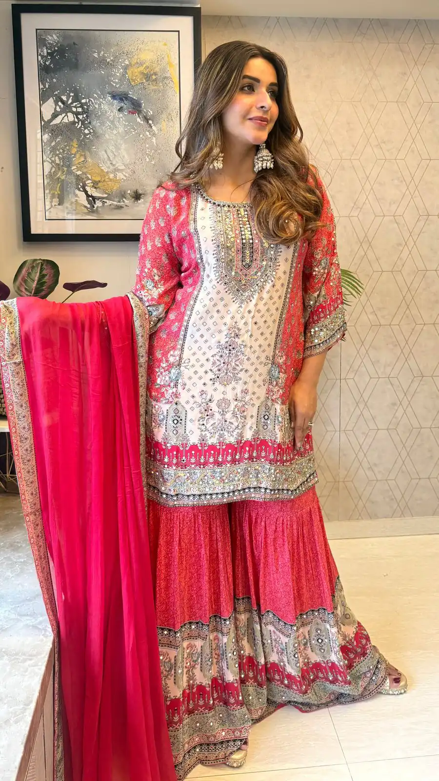 BE 387 Red Color Chinon Printed With Real Mirror Work Salwar Suit Casual, Wedding, Festive, Events . Expected Delivery  4-6 Working Days @1899/- only      | Jump Suits, Salwar suit, Casual Suits, Creative suits, Designer Suits, Palazzo Suits, Party Wear Suits, Patiala Suits, Straight Suits