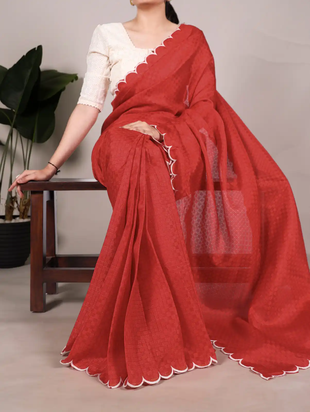 YNF 7105 Red Color Gadhawal Chex Arca Work Saree Casual, Wedding, Festive, Events . Expected Delivery  4-6 Working Days @1599/- only                                                                                | Sarees, Bollywood Sarees, Creative Sarees, Designer Sarees, Embroidered Sarees, Ethnic Saree, Modern Digital sarees, Party Wear Sarees
