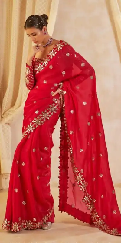 DF 3456 Red Color Heavy quality Faux Georgette Original Mirror Saree Casual, Wedding, Festive, Events . Expected Delivery  4-6 Working Days @2099/- only                                                                                | Sarees, Bollywood Sarees, Creative Sarees, Designer Sarees, Embroidered Sarees, Ethnic Saree, Modern Digital sarees, Party Wear Sarees
