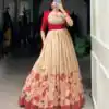 YNF 5027 Red Color Green Silk Printed Gown Casual, Wedding, Festive, Events . Expected Delivery  4-6 Working Days @1799/- only      | Gowns, Bollywood Gowns, Creative Gowns, Designer Gowns, Embroidered Gowns, Party Wear Gowns