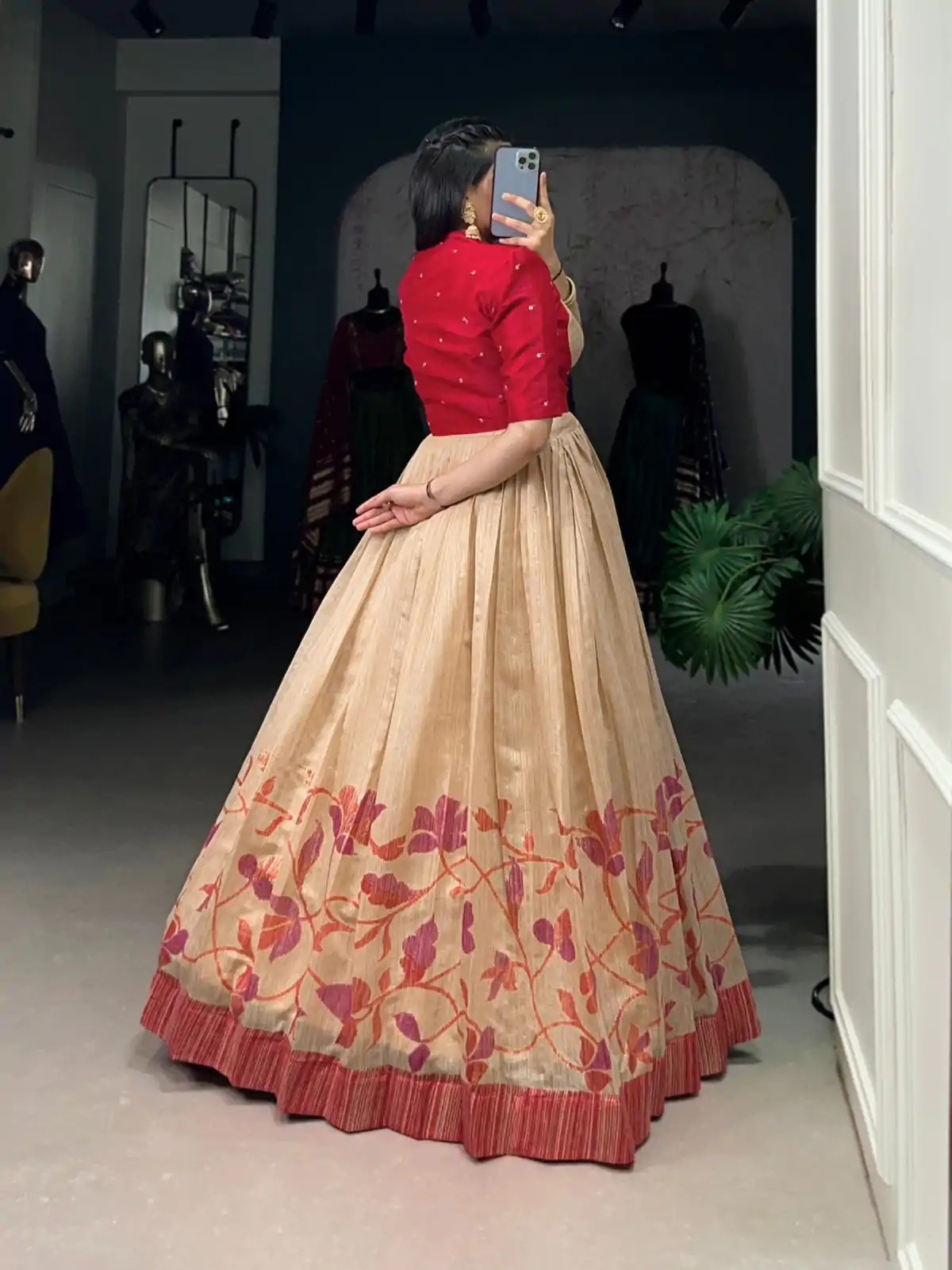 YNF 5027 Red Color Green Silk Printed Gown Casual, Wedding, Festive, Events . Expected Delivery  4-6 Working Days @1799/- only      | Gowns, Bollywood Gowns, Creative Gowns, Designer Gowns, Embroidered Gowns, Party Wear Gowns