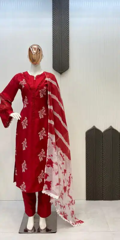 LG 1951 Red Color Roman Silk Embroidery Work On Front Side Salwar Suit Casual, Wedding, Festive, Events . Expected Delivery  4-6 Working Days @1999/- only      | Jump Suits, Salwar suit, Casual Suits, Creative suits, Designer Suits, Palazzo Suits, Party Wear Suits, Patiala Suits, Straight Suits