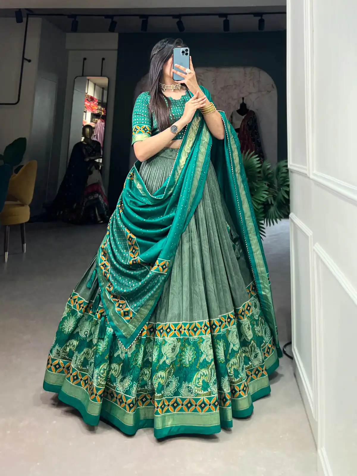 LNB 1210 Sea Green Color Tasar Silk Floral Print With Foil Print Lehenga Choli Wedding, Party, Festive, Events Etc. Delivery 4-6 Working Days Rs 2499 | Lehenga, Bollywood Lehenga, Creative Lehenga, Designer Lehenga, Embroidered Lehenga, Party Wear Lehenga