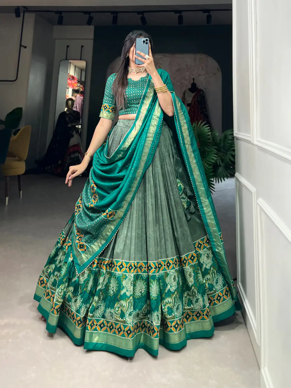 LNB 1210 Sea Green Color Tasar Silk Floral Print With Foil Print Lehenga Choli Wedding, Party, Festive, Events Etc. Delivery 4-6 Working Days Rs 2499 | Lehenga, Bollywood Lehenga, Creative Lehenga, Designer Lehenga, Embroidered Lehenga, Party Wear Lehenga