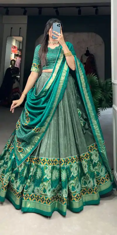 LNB 1210 Sea Green Color Tasar Silk Floral Print With Foil Print Lehenga Choli Wedding, Party, Festive, Events Etc. Delivery 4-6 Working Days Rs 2499 | Lehenga, Bollywood Lehenga, Creative Lehenga, Designer Lehenga, Embroidered Lehenga, Party Wear Lehenga