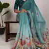 YNF 7009 Teal Color Georgette Floral Print With Lace Border Saree Casual, Wedding, Festive, Events . Expected Delivery  4-6 Working Days @1299/- only                                                                                | Sarees, Bollywood Sarees, Creative Sarees, Designer Sarees, Embroidered Sarees, Ethnic Saree, Modern Digital sarees, Party Wear Sarees