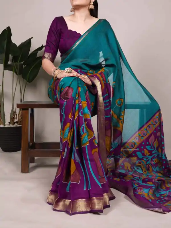 YNF 7036 Teal Color Polyester Chanderi Printed Zari Weaving Work Saree Casual, Wedding, Festive, Events . Expected Delivery  4-6 Working Days @1499/- only                                                                                | Sarees, Bollywood Sarees, Creative Sarees, Designer Sarees, Embroidered Sarees, Ethnic Saree, Modern Digital sarees, Party Wear Sarees