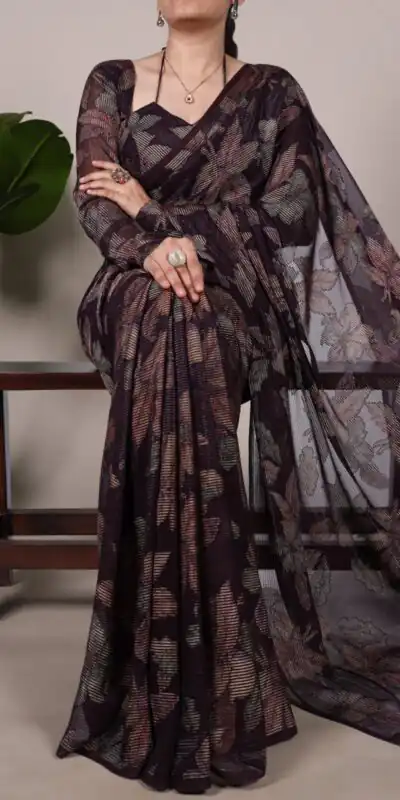 YNF 7052 Wine Color Lurex Brasso Floral Viscose Brasso Saree Casual, Wedding, Festive, Events . Expected Delivery  4-6 Working Days @1799/- only                                                                                | Sarees, Bollywood Sarees, Creative Sarees, Designer Sarees, Embroidered Sarees, Ethnic Saree, Modern Digital sarees, Party Wear Sarees