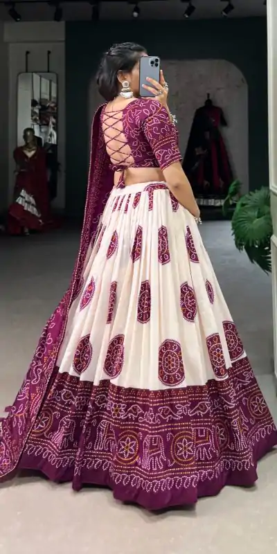 LNB 1229 Wine Color Tasar Silk Bandhej Print Lehenga Choli Wedding, Party, Festive, Events Etc. Delivery 4-6 Working Days Rs 2249 | Lehenga, Bollywood Lehenga, Creative Lehenga, Designer Lehenga, Embroidered Lehenga, Party Wear Lehenga