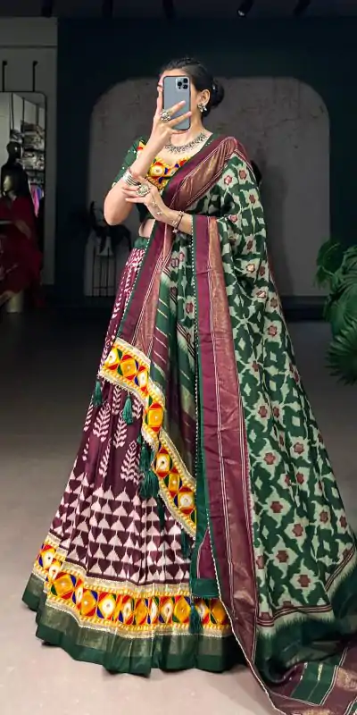 LNB 1732 Wine Color Tasar Silk Print Foil Work Real Mirror Gamthi Work Lehenga Choli Wedding, Party, Festive, Events Etc. Delivery 4-6 Working Days Rs 2999 | Lehenga, Bollywood Lehenga, Creative Lehenga, Designer Lehenga, Embroidered Lehenga, Party Wear Lehenga