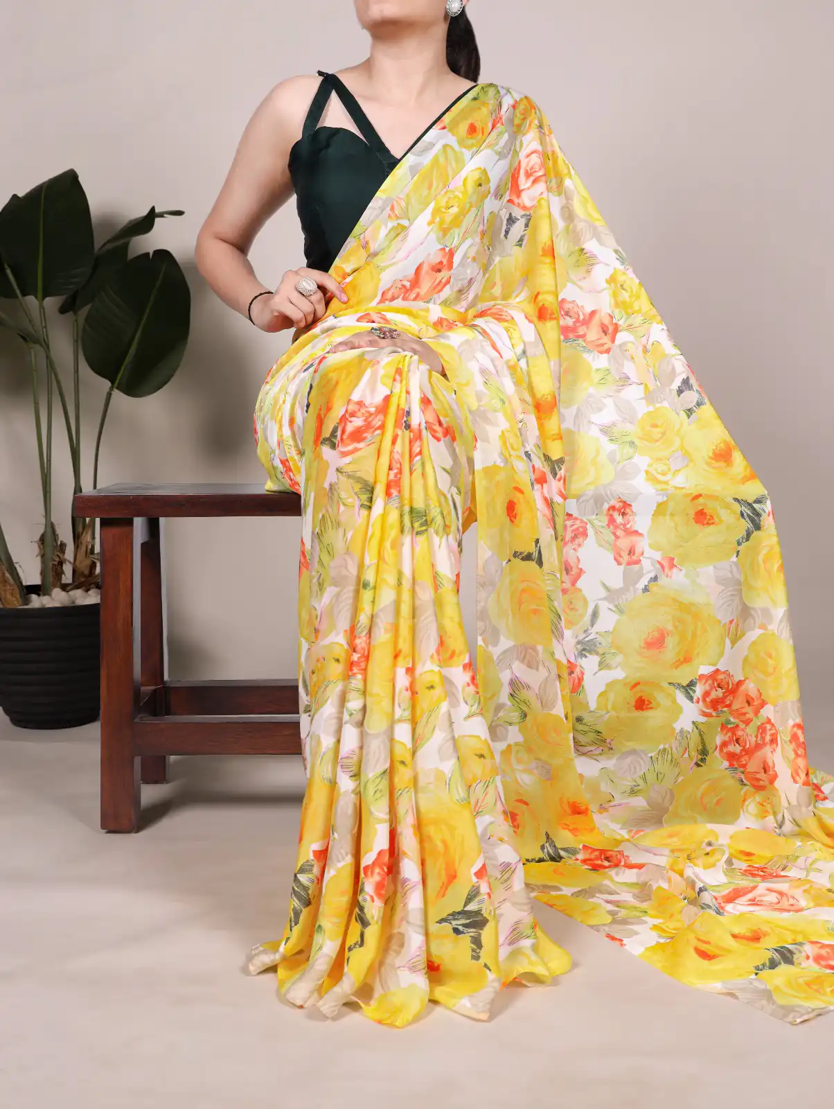 YNF 7017 Yellow Color Dull Satin Floral Printed Saree Casual, Wedding, Festive, Events . Expected Delivery  4-6 Working Days @1499/- only                                                                                | Sarees, Bollywood Sarees, Creative Sarees, Designer Sarees, Embroidered Sarees, Ethnic Saree, Modern Digital sarees, Party Wear Sarees