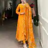 YNF 5026 Yellow Color Georgette Leheriya Georgette Lace Touch Up Gown Casual, Wedding, Festive, Events . Expected Delivery  4-6 Working Days @1649/- only      | Gowns, Bollywood Gowns, Creative Gowns, Designer Gowns, Embroidered Gowns, Party Wear Gowns