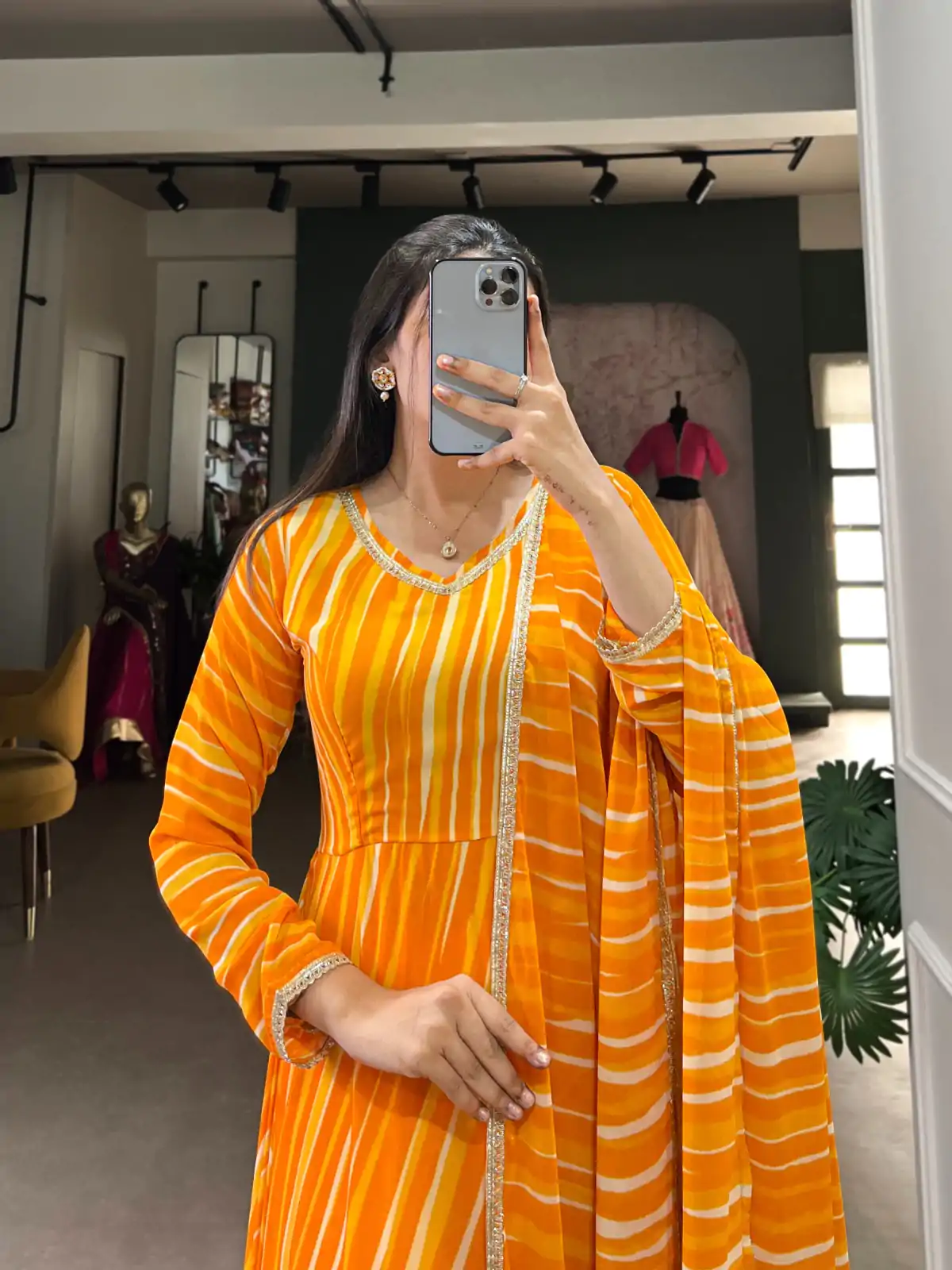 YNF 5026 Yellow Color Georgette Leheriya Georgette Lace Touch Up Gown Casual, Wedding, Festive, Events . Expected Delivery  4-6 Working Days @1649/- only      | Gowns, Bollywood Gowns, Creative Gowns, Designer Gowns, Embroidered Gowns, Party Wear Gowns