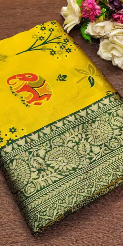 KP 6004 Yellow Soft Lichi Silk Jacquard Work With Designer Work Saree. Grab it for ₹1499. Delivery 4-6 Working Days. Shop now. | Sarees, Bollywood Sarees, Creative Sarees, Designer Sarees, Embroidered Sarees, Ethnic Saree, Modern Digital sarees, Party Wear Sarees