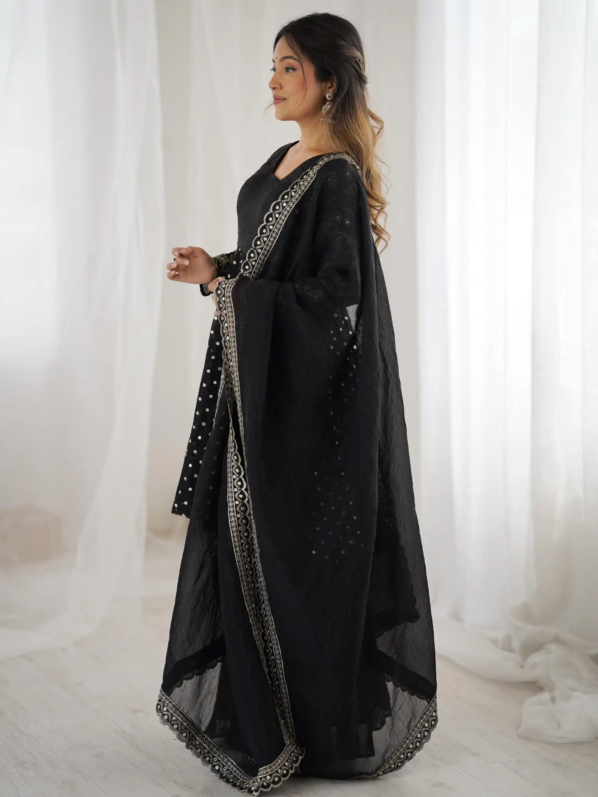 ZSR 3134 Black Crunchy Silk Salwar Suit Perfect for Wedding, Party, Sangeet, Anniversary, Housewarming Introductory Price ₹2399. Delivery 4-6 | Jump Suits, Salwar suit, Casual Suits, Creative suits, Designer Suits, Palazzo Suits, Party Wear Suits, Patiala Suits, Straight Suits