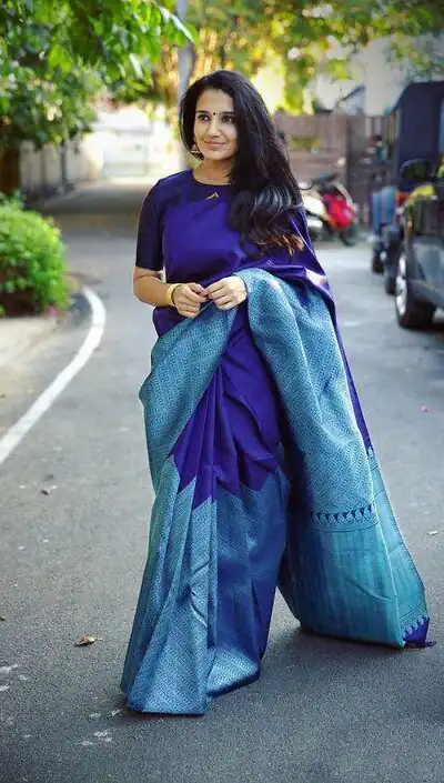 KP 2035 Blue Soft Lichi Silk Saree Perfect for Wedding, Party, Karwa Chauth, Pongal, Haldi . Available at ₹1399 only. Delivery 4-6 Working Days. | Sarees, Bollywood Sarees, Creative Sarees, Designer Sarees, Embroidered Sarees, Ethnic Saree, Modern Digital sarees, Party Wear Sarees