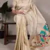 Cream Tissue Paithani With Zari Work Saree