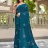 Firozi Natural Silk With Thread Embroidery Saree