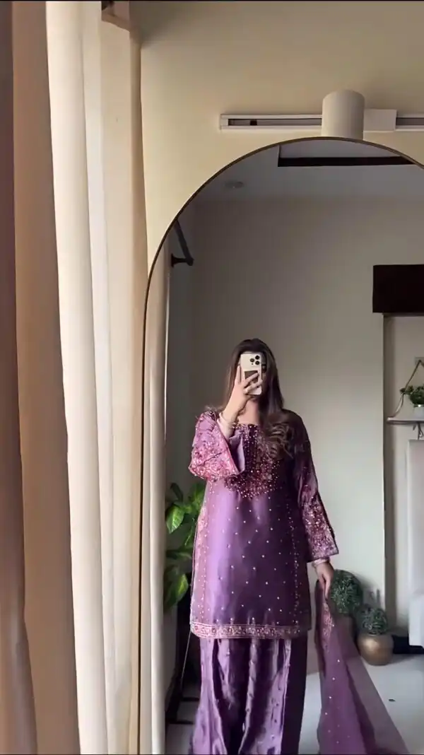 NSR 849 Lavender Chinnon Silk Salwar Suit Perfect for Wedding, Party, Baisakhi, Anniversary, Housewarming . Available at ₹1999 only. Delivery 4-6 | Jump Suits, Salwar suit, Casual Suits, Creative suits, Designer Suits, Palazzo Suits, Party Wear Suits, Patiala Suits, Straight Suits