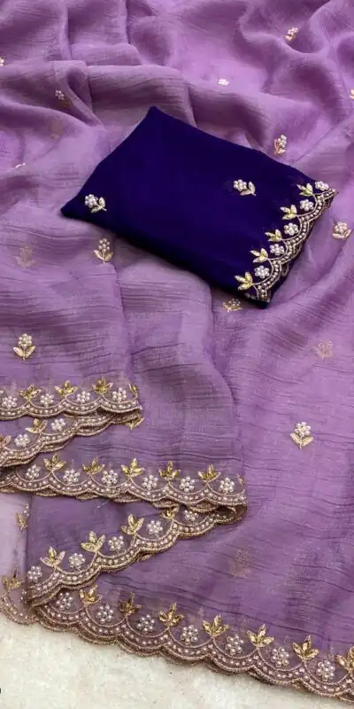 BT 1267 Lavender in Crunchy Chiffon Embroidery Work Saree . Wedding, Party, Festive, Events, Exclusive Offer ₹1749. Delivery 4-6 Working Days. Shop now. | Sarees, Bollywood Sarees, Creative Sarees, Designer Sarees, Embroidered Sarees, Ethnic Saree, Modern Digital sarees, Party Wear Sarees