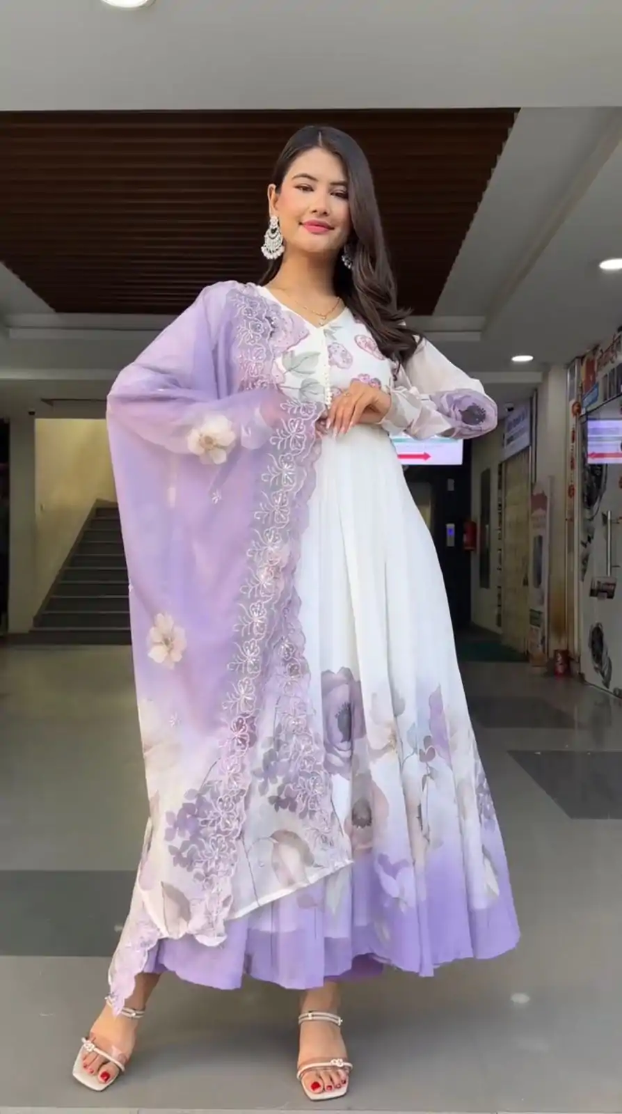 SR 1686 Lavender Faux Georgette With Embroidery Sequence Work With Fully Flair Gown Perfect for Wedding, Party, 4-6 Working Days At 2049 Only | Gowns, Bollywood Gowns, Creative Gowns, Designer Gowns, Embroidered Gowns, Party Wear Gowns