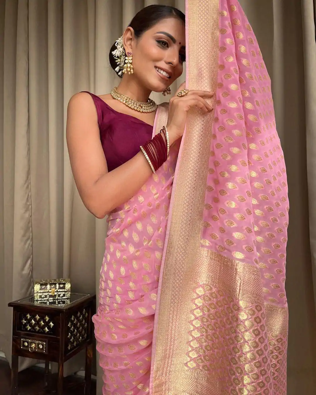 KP 5083 Light Pink Soft Lichi Silk Perfect for Wedding, Party, Family Gatherings, Sangeet, Diwali Cloth. Saree. Get it for ₹1399. Delivery 4-6 Working Days. | Sarees, Bollywood Sarees, Creative Sarees, Designer Sarees, Embroidered Sarees, Ethnic Saree, Modern Digital sarees, Party Wear Sarees