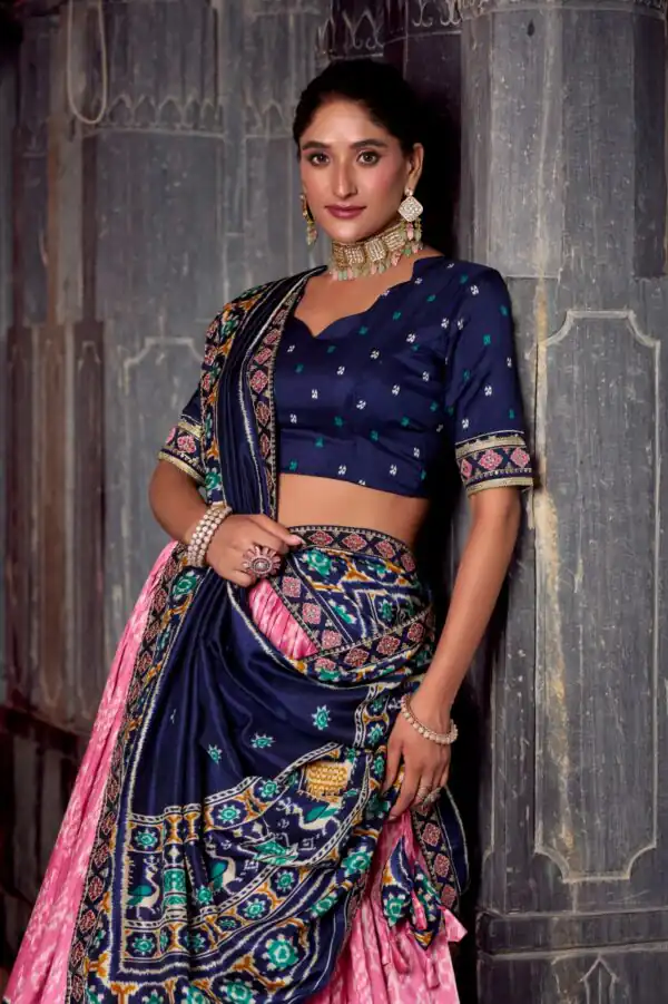 Light Pink Tasar Silk Sequins Embroidery Work Lehenga Choli - Image 3